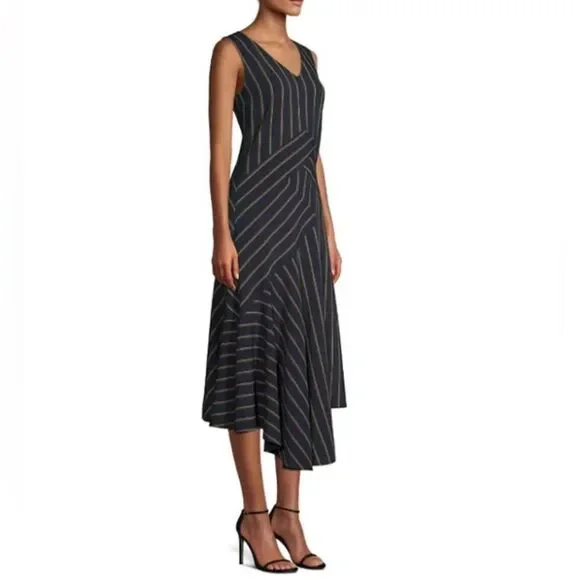 Lafayette Ashlena V-Neck‎ Sleeveless Asymmetric Draped Midi Dress, Size 6
